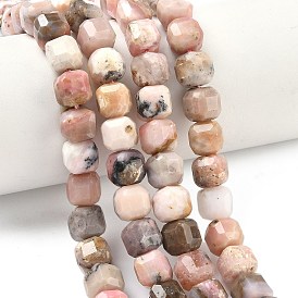 Натуральный розовый опал бусы пряди, граненый стол, вырезанный куб