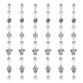 6 наборы акриловых подвесок с имитацией жемчуга, с обнаружением сплава тибетского стиля, сердце и цветок и хамса рука рука мириам и морская черепаха