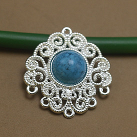 DIY Handmade Alloy Retro Ethnic Style Blue Gem Pattern Necklace Connector Clothing Accessories Jewelry Accessories