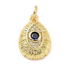 Brass Micro Pave Cubic Zirconia Pendants, with Jump Ring, Teardrop with Eye