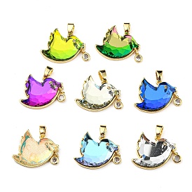 Rack Plating Eco-Friendly Brass Cubic Zirconia Pendants, with Glass, Cadmium Free & Lead Free, Faceted, Bird