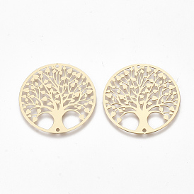 Brass Links Connectors, Etched Metal Embellishments, Flat Round with Tree