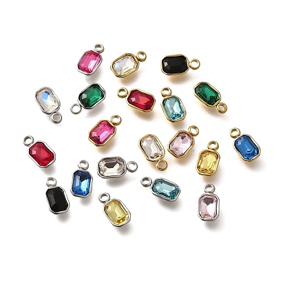 304 подвески из нержавеющей стали, со стразами, реальный 18 k позолоченный, ион платинт(ip), прямоугольные