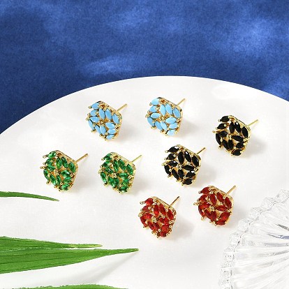 Латунные микро проложить серьги стержня кубического циркония, стойки покрытие, долговечный, квадратный, золотые