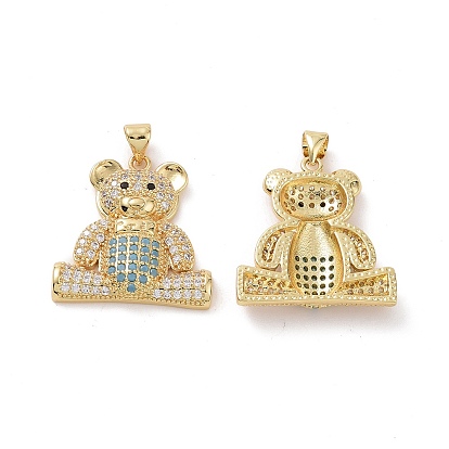 Brass Cubic Zirconia Pendants, Cadmium Free & Lead Free, Bear Charm