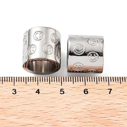 201 Stainless Steel Beads, Large Hole Beads, Column with Smiling Face