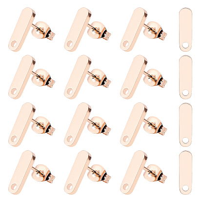 12Pcs 304 Stainless Steel Stud Earring Findings, with Loop and Flat Plate, Ear Nuts/Earring Backs, Oval