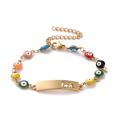Вакуумное покрытие pvd 304 браслет из нержавеющей стали с надписью «love», красочный эмалевый браслет с цепями от сглаза для женщин