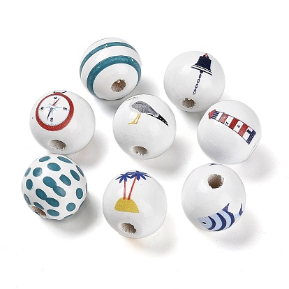 Европейский бисер из натурального дерева, Серия Ocean, бусины лотоса с принтом 16 мм, бусины с большим отверстием