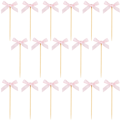 100шт. тканевые украшения для торта в виде бантиков с деревянной палочкой, карточки-вкладыши для торта, для украшения торта
