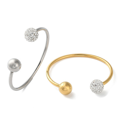 304 из нержавеющей стали манжеты браслеты, браслеты с крутящим моментом для женщин, с полимерной глиной горный хрусталь