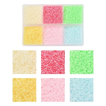 4800Pcs 6 Colors 12/0 Imitation Jade Glass Seed Beads, Opaque Colours Luster, Round