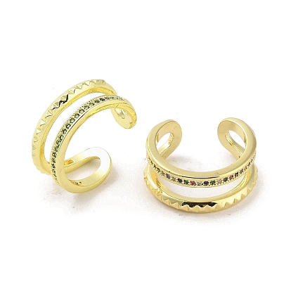 Real 18K Gold Plated Brass Micro Pave Cubic Zirconia Open Cuff Rings