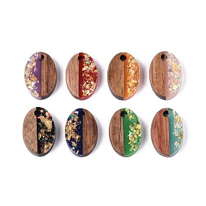 Подвески из непрозрачной смолы и орехового дерева, овальные амулеты, с блестящей пудрой и золотой фольгой