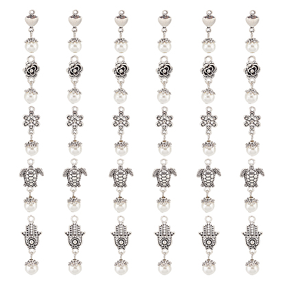 6 наборы акриловых подвесок с имитацией жемчуга, с обнаружением сплава тибетского стиля, сердце и цветок и хамса рука рука мириам и морская черепаха