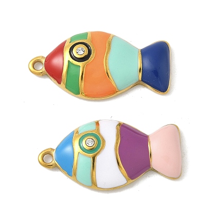 304 нержавеющей стальной эмали подвески, со стразами, золотые, очарование рыбы