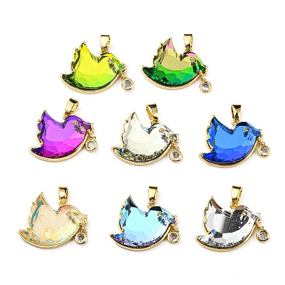 Placage en rack, pendentifs écologiques en laiton et zircone cubique, avec la glace, sans cadmium et sans plomb, facette, oiseau