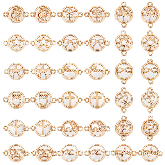 36шт 18 стили стеклянные соединительные подвески, с легкими позолоченными сплавами, плоско-круглые