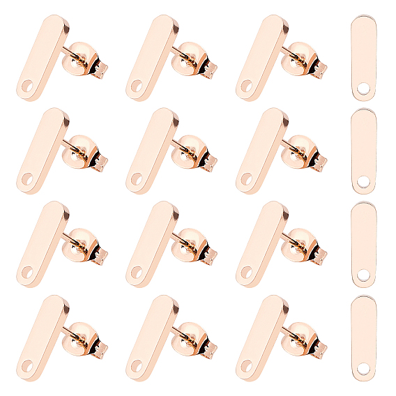 12Pcs 304 Stainless Steel Stud Earring Findings, with Loop and Flat Plate, Ear Nuts/Earring Backs, Oval