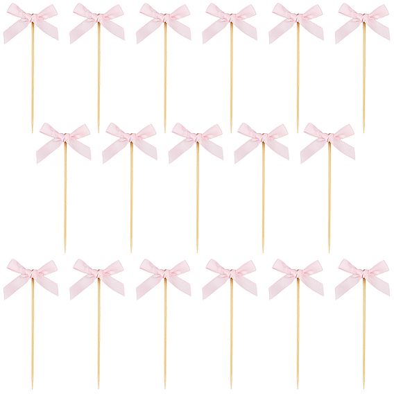 100шт. тканевые украшения для торта в виде бантиков с деревянной палочкой, карточки-вкладыши для торта, для украшения торта