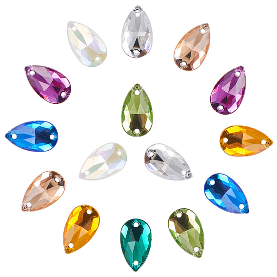 Sew on Rhinestone, Taiwan Acrylic Rhinestone, Two Holes, Garments Accessories, Flat Back, Faceted Drop