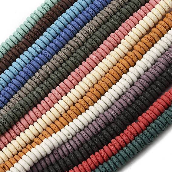 Нити бусин из искусственного камня лавы ручной работы, рондель, яркие глазированный фарфор