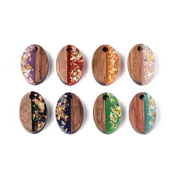 Подвески из непрозрачной смолы и орехового дерева, овальные амулеты, с блестящей пудрой и золотой фольгой