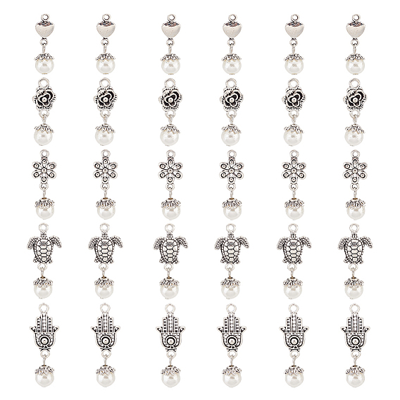 6 наборы акриловых подвесок с имитацией жемчуга, с обнаружением сплава тибетского стиля, сердце и цветок и хамса рука рука мириам и морская черепаха