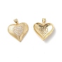 Rack Plating Brass Pendants, with Cubic Zirconia, Heart Charm, Cadmium Free & Lead Free, Long-Lasting Plated