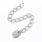 304 Stainless Steel Chain Extender, with Oval Charms