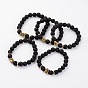 Round Natural Lava Rock Stretch Bracelets, with Mixed Shape Tibetan Style Alloy Beads, 55mm