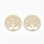 Brass Links Connectors, Etched Metal Embellishments, Flat Round with Tree