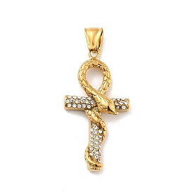 Ion Plating(IP) 
304 Stainless Steel Pendants, with Rhinestone, Cross with Snake