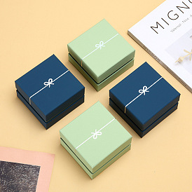 Bowknot Print Paper Jewelry Set Storage Boxes, Square Jewelry Gift Case for Necklaces, Rings, Earrings