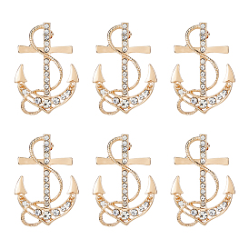 6шт. значки с якорем из сплава со стразами для рюкзака и одежды