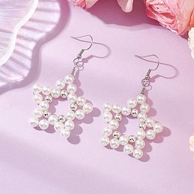 Серьги-подвески из искусственного жемчуга в форме звезды из АБС-пластика, с бусинами из сплава и 304 крючками для сережек из нержавеющей стали