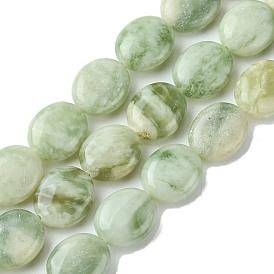 Natural Xiuyan Jade Beads Strands, Flat Oval