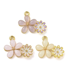 Rack Plating Alloy Enamel Pendants, wih Glass, Lead Free & Cadmium Free, Golden, Flower Charm