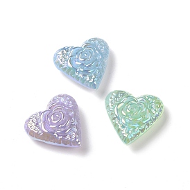 Rainbow Iridescent Plating Acrylic Beads, Glitter Beads, Heart with Flower Pattern