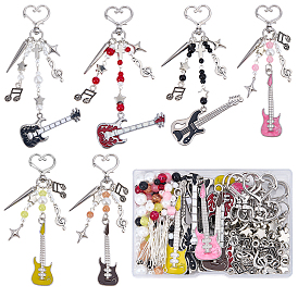 Наборы для изготовления брелоков в виде гитар своими руками, включая подвески и застежки из сплавов., пластиковые и стеклянные бусины ccb, латунные соединительные кольца и штифты с ушком