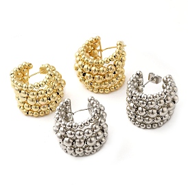 Rack Plating Brass Beaded Round Stud Earrings, Half Hoop Earrings