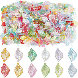 100Pcs Transparent Acrylic Pendants, AB Color Plated, Leaf Charms