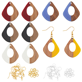 Kits de fabrication de boucles d'oreilles pendantes en bois de noyer, 10 pcs 5 couleurs pendentifs en résine de larme et bois de noyer, crochets et anneaux de saut en laiton