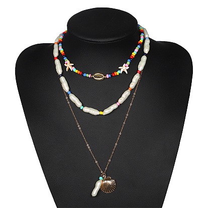 Colorful Seashell and Pearl Necklace with Irregular Long Design for Women