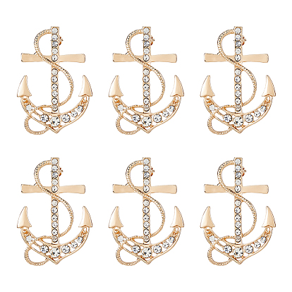 6шт. значки с якорем из сплава со стразами для рюкзака и одежды
