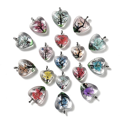 Прозрачные стеклянные подвески, с натуральным сухоцветом внутри, сердце