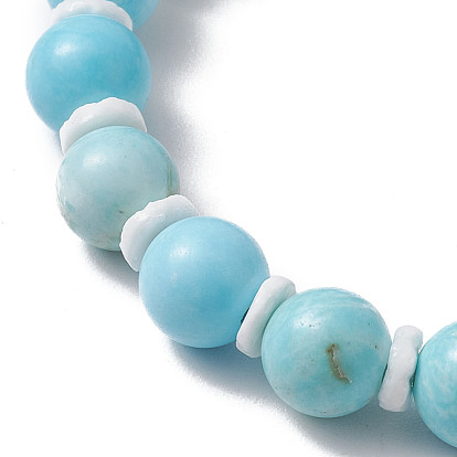 Summer Beach Natural Shell/Dyed Synthetic Turquoise Bead Bracelets, Dyed Natural Magnesite Round/Disc Natural Sea Shell Beaded Stretch Bracelets for Women