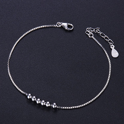 SHEGRACE 925 Sterling Silver Bracelet, with Small Beads, 155mm