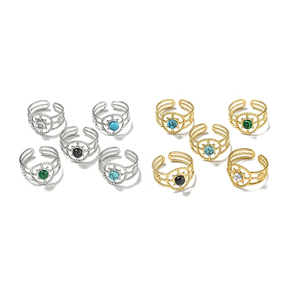 304 открытые манжеты из нержавеющей стали, Кольца на круглые пальцы с синтетическим малахитом и бирюзой для женщин и мужчин
