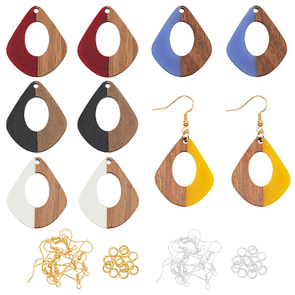 Kits de fabrication de boucles d'oreilles pendantes en bois de noyer, 10 pcs 5 couleurs pendentifs en résine de larme et bois de noyer, crochets et anneaux de saut en laiton